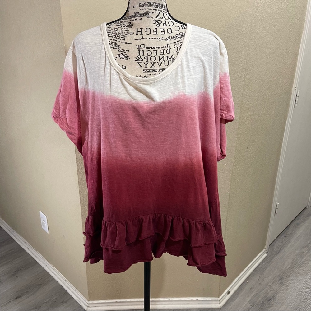 French Laundry Gradient Pink Ruffle Top